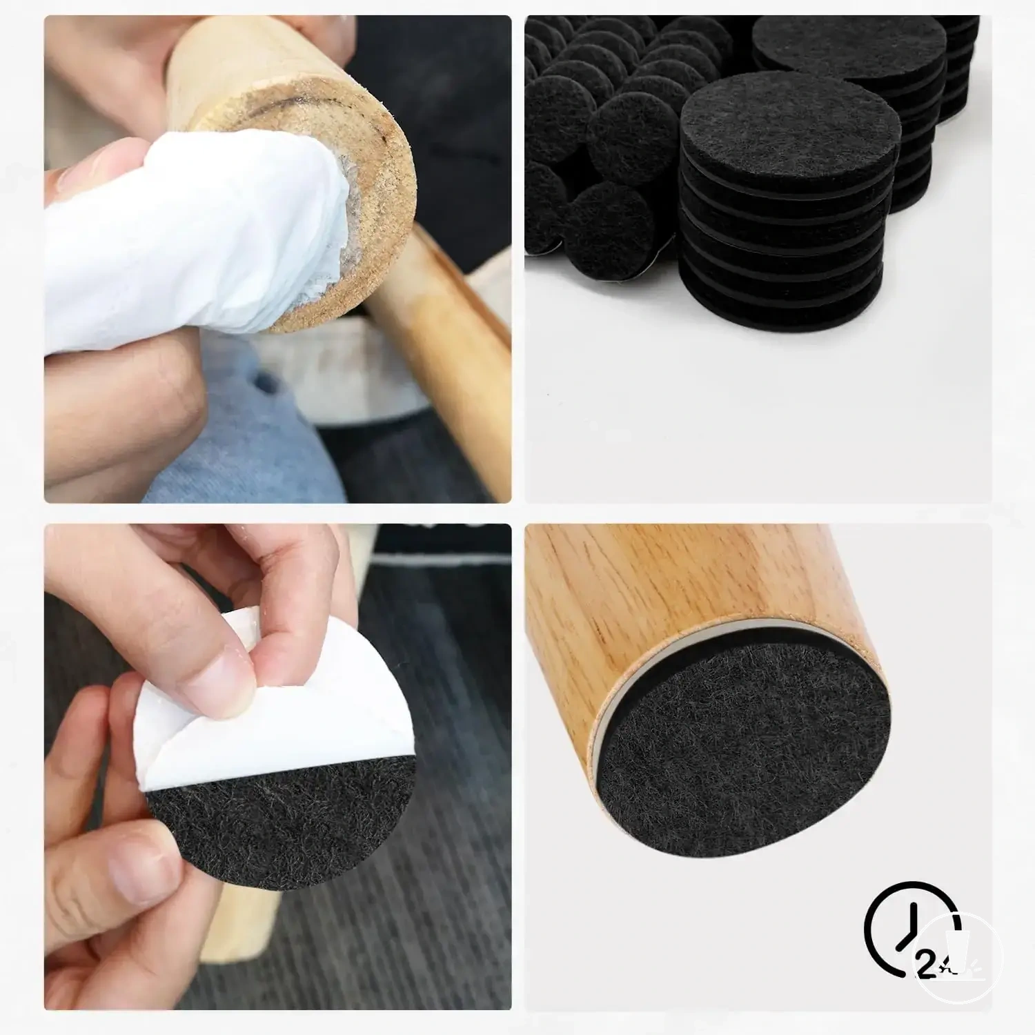 Schwarze selbstklebende Filzpads für Stuhl- und Möbelbeine.