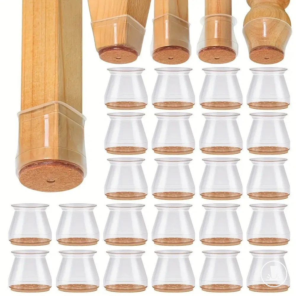 Embouts en silicone pour chaises avec bases enveloppantes en feutre pour sols en bois.